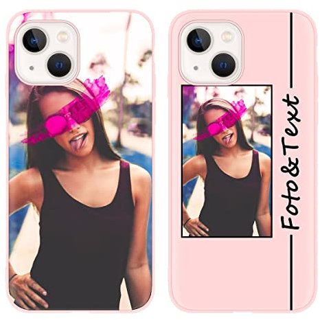 Yoedge Custom Cover Personalizzata Custodia per Apple iPhone 13 6,1 Personalizzato con Foto Testi Disegni, TPU Silicone Personalizza Case con Immagine Personalizzabili Case per iPhone13, Rosa