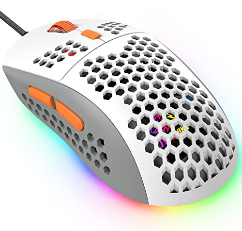 KUIYN 383 PRO Ultraleichte kabelgebundene Gaming-Maus, leichte Wabenschale, 6 RGB-atmungsaktive Hintergrundbeleuchtung, 6 einstellbare DPI 6400, USB-optisches Modell Win10/XP/Xbox/PS4/PS5/Mac/HP/Acer