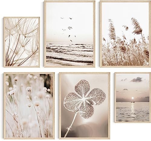 Hambient Laminas Decorativas Pared para Cuadros Decoracion Salon Modernos, Dormitorios, Habitacion, Posters SIN Marco (Pampas Hierbas Beige, 4x 21x30 cm, 2x 13x18 cm - Sin Marcos)