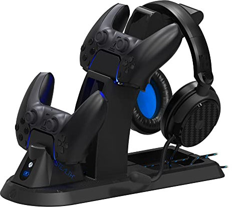 STEALTH Ultimate Gaming Station pour PS5 avec casque et support de manette assortis et câble de recharge USB-C tressé de 2 m et manette assortis et câble de chargement USB-C tressé de 2 m