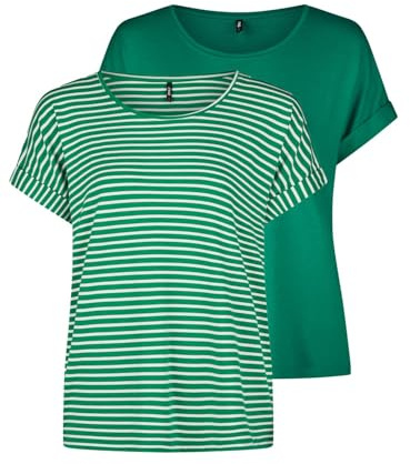 ONLY Tshirt Damen Bluse Top ONLMOSTER 2er Pack Regular Fit Rundhals Basic | Kurzarm Shirt Streifen Braun Blau Rose Grün Schwarz XS S M L XL XXL