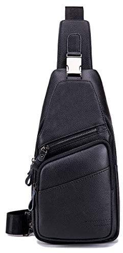 MANNUOSI Herren Schultertaschen Freizeit Fashion Echtleder Crossbody Tasche Schwarz A