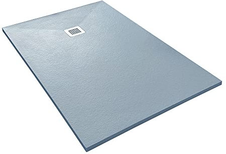 Veroni Duschwanne aus Kompositstein Grau, Schieferstruktur, Größe 180x90 cm, flach und modern, rutschhemmend, robust, inkl. Ablaufgarnitur, einfache Montage
