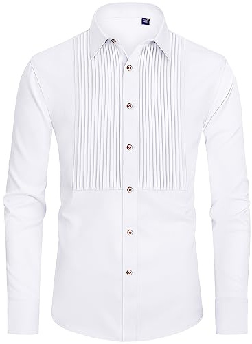 J.VER Chemise de Smoking plissée à Manches Longues pour Homme, Chemise boutonnée pour Bal, fête, Mariage