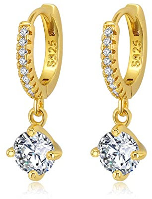 Luna Stellata Gold Creolen Ohrringe Hängend 925 Silber Damen 1 Paar Klein Zirkon Tragus Piercing Schmuck 12mm