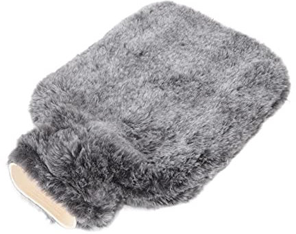 Pssopp Sac de Cruche d'eau Chaude, Couverture Mignonne Fourrure de Lapin en Peluche Large Bouche Chauffe-Mains Sac d'eau 2000ML Lèvre Anti-crachat pour Les Douleurs à l'épaule (Noir