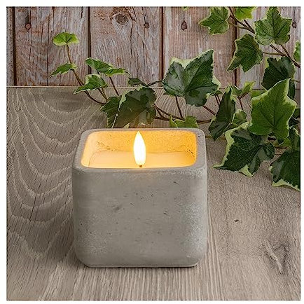 Ideen mit Herz Candela a LED in vera cera | in vaso decorativo per calcestruzzo | funzionamento a batteria | funzione timer: 6 ore acceso | 18 ore spento | (quadrato)