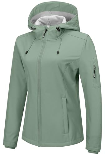 Outdoor Ventures Women's Softshell Jacket with Hood Fleece Lined Warm Lightweight Waterproof Insulated Windbreaker