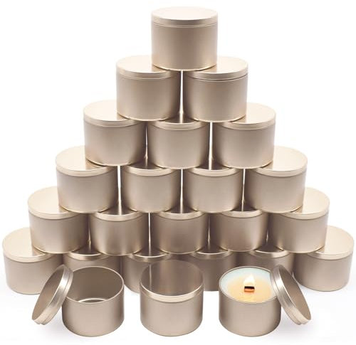 YJHSS Candle Tins 4oz, 24-Pack Premium Matte Full Champagne Gold 4 OZ Metal Candle Jars with Lids for Making Candles, Bulk Empty Candle Containers for Small Business - Champagne Gold