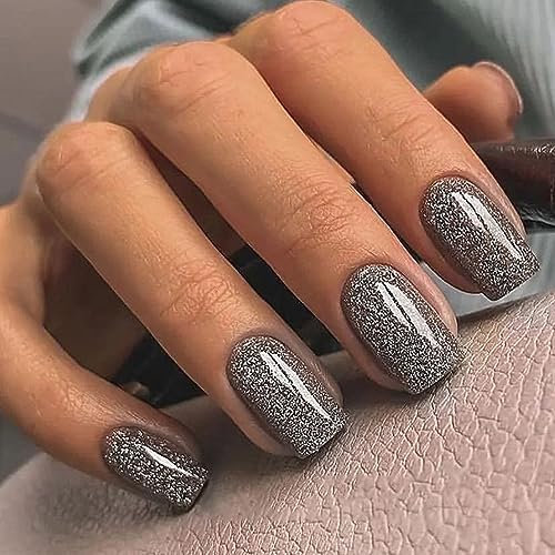 24 Pièces Carrés Faux Ongles Court, French Press on Nails Noir Brillant Ongles à Coller, Acrylique Couverture Complète Square Faux Ongles Autocollants pour Femme et Fille Nail Art