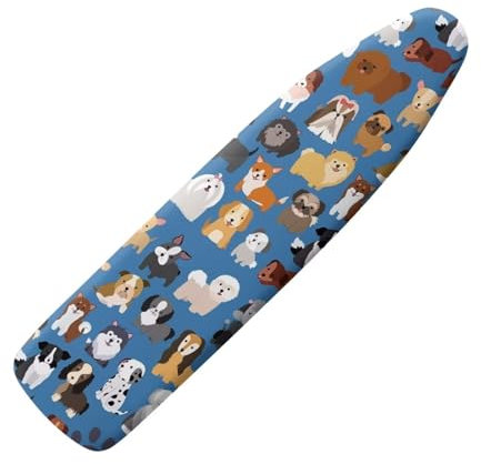 COEQINE Ironing Board Cover And Pad 15x54 Inch,Lightweight Foldtable Cute Dogs Colorful Blue Print Home Decorative