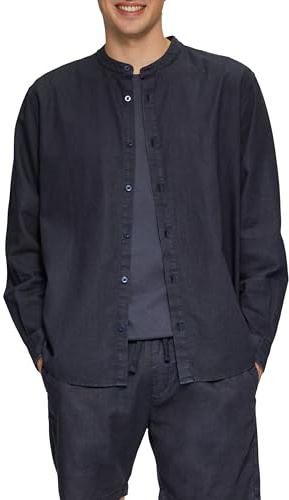 QS Herren 2146329 Hemd Langarm, Leinenmix, blau 5884, M