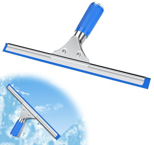Limpiacristales Ducha Profesional, Escobilla de Goma para Ventana de Acero Inoxidable para Limpiar y Secar Vidrio, Azulejos, Ventanas, Baño, para Eliminar Cualquier Resto de Agua 30 cm (Azul)