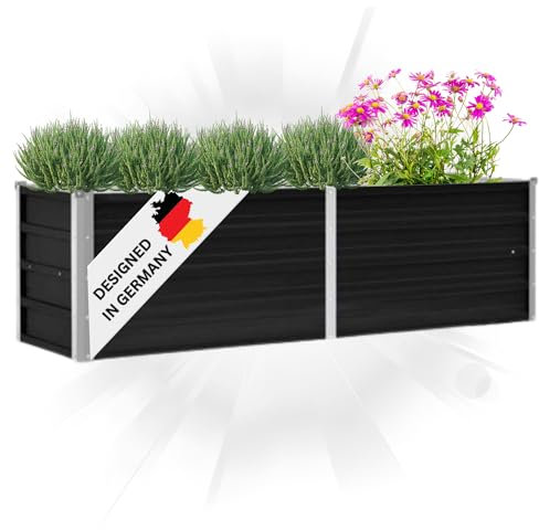 DELUKE® Hochbeet für Garten Oskar Anthrazit | 160x40x45cm | Verzinkter Stahl | Wetterfest | Hochbeet Metall Gartenbeet Kräuterbeet Blumenbeet Beet hoch Frühbeet für Garten Gemüsebeet