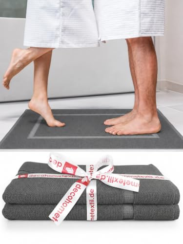 DecoHomeTextil 2 Badematten 51x76 cm Dunkelgrau | 100% Baumwolle, Frottier, hochwertig, kuschelweich und saugstark