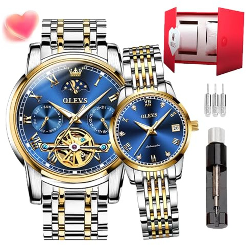 OLEVS Paar Uhren Set mit automatischem mechanischen automatischen Aufzug für Herren Damen Uhren Leuchtend Wasserdicht Edelstahl High