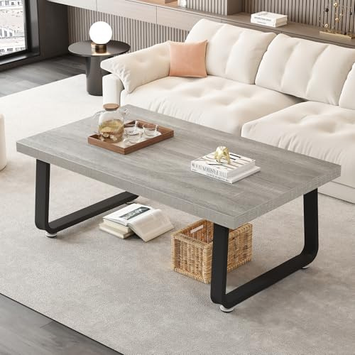 HSH Grauer 100x55x46.5 cm Couchtisch Holz Metall Industrie Design