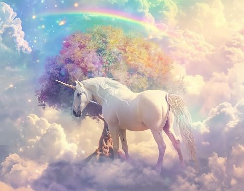 AMUGISH Unicorn and Rainbow Wall Mural Wallpaper | Premium Non-Pasted with Bas-Relief | Fantasy Scene for Living Room, Bedroom, Kitchen, Nursery - 152''W x 112''H Unpasted