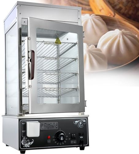SACLMD Commercial Bun Steamer Machine,Bun Food Steamer,Hot Dog Warmer,5 Layers Stainless Steel Bun Warmer,Temp 30-110℃,110V