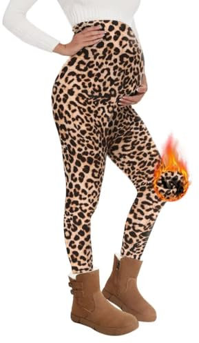 QGGQDD Thermo Umstandsleggings Damen High Waist Schwangerschaftsleggings Warme Leggings Schwangerschaft Winter für Zuhause Sport(Leopard,S)