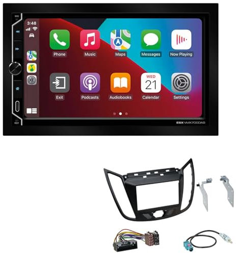 ESX VMX700DAB 2-DIN Autoradio kompatibel mit Wireless Apple CarPlay Android Auto Bluetooth DAB+ passend für Ford C-Max ab 2010 matt schwarz