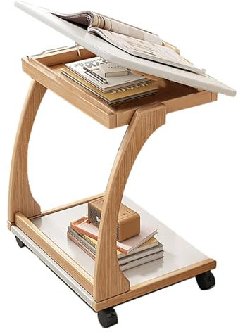 PQXQZ Table D'appoint Bout de Canapé à roulettes Table d Appoint Salon Inclinable pour Tablettes Table en Bois Massif Table Bout de Canapé pour Canapé et Lit(Beige)