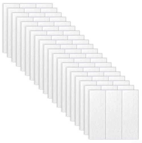 Lot de 20 autocollants muraux en mousse - 3D - Texture bois - Panneaux en mousse souple pour murs de télévision, canapé, arrière-plan de chambre à coucher, décoration murale - 35 x 35 cm (blanc)