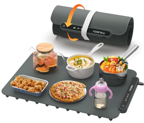 Plateau Chauffant Électrique, iTRUSOU Chauffe Plat Portable en Silicone Enroulable avec Température Réglable Chauffage Rapide pour Buffets, Fêtes à Domicile 47X32.5CM