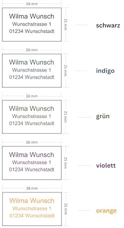 500 personalisierte Adressaufkleber - 38x21 mm - individualisiert - Adressetiketten - Klebeetiketten für Briefe, Bücher, Schulmaterialien etc. - schwarz indigo grün violett orange (grün, 500 Stück)