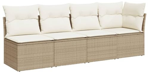 HETFTJN Balkon Eckbank Gartenstühle Mini Sofa Küchensofa - Gartensofa mit Kissen 4-Sitzer Beige Poly Rattan für Speisesaal Balkon Garten Schwimmbad