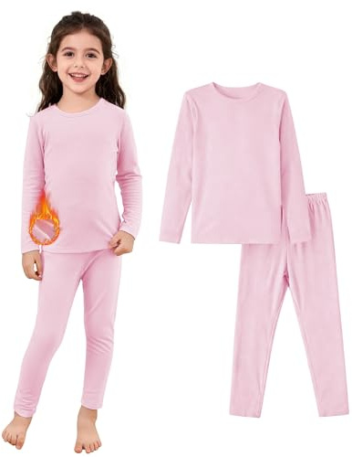 Zando Kids Pink Thermal Base Layer Set 4-5 Years, Kids Thermal Long Sleeve Top & Tights Leggings Set, Light Pink, 4-5 Years