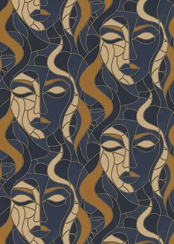 Erismann Vliestapete Elle Mosaik Portrait Blau Beige Gold Metallic 10458-08