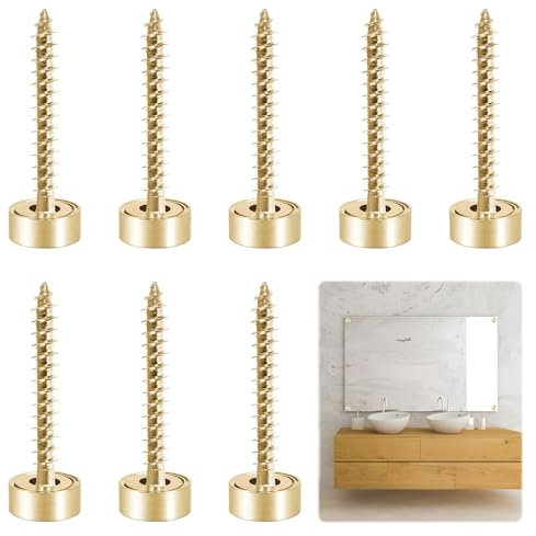 8PCS Brass Decorative Screws,Decorative Mirror Screw,12 mm Mirror Screws Cover Self-Tapping Screws,Brass Decorative Screws with Caps,Brass Decorative Capped Nail for Furniture Fixing