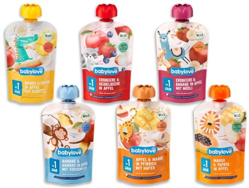 Quetschie Probierpaket ab 1 Jahr – 6 Sorten (Mango, Banane, Erdbeere, Heidelbeere, Ananas, Kokosmilch, Apfel, Karotte) – Geschenkset ohne Zuckerzusatz