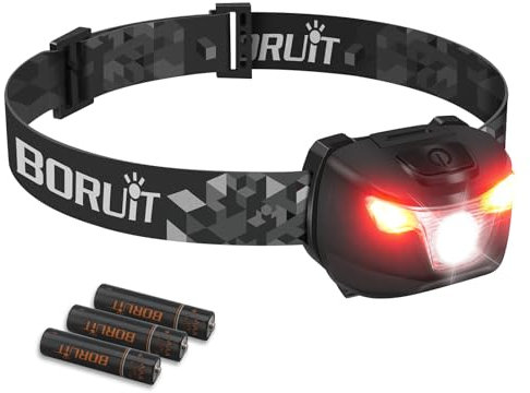 BORUIT BR01 Stirnlampe LED, Rotlichtlampe AAA-Batterie Superhelle mit 4 Lichtmodi, IP66 Wasserdicht Kopflampe für Erwachsene Kinder Camping Joggen Wandern Angeln