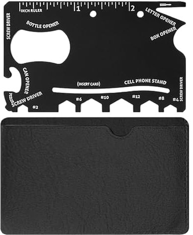 1 Piece Multi-Tool, Stainless Steel Card Tool with Leather Case, Mini Wrench, Outdoor Multi-Tool, Bottle Opener, Multi-Purpose Pocket Tool
