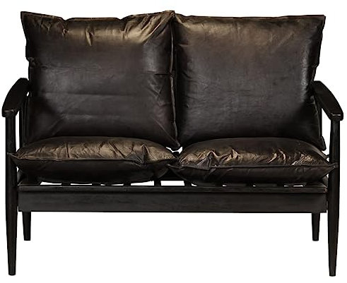ULUYYUC Lesestuhl Sessel Wohnzimmer Moderne Sessel Sofa Klein - 2-Sitzer-Sofa Echtleder Akazienholz Schwarz für Esszimmer Balkon Jugendzimmer Schlafzimmer