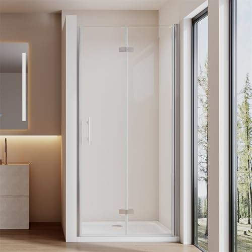 Cozynest Duschtür 120x195cm Einzelfalttür Falttür Nische Dusche Nischentür | Duschabtrennung faltbar Rahmenlos 6mm ESG-Sicherheitsglas Nano Beschichtung Hebe-Senk-Mechanismus Platzsparende