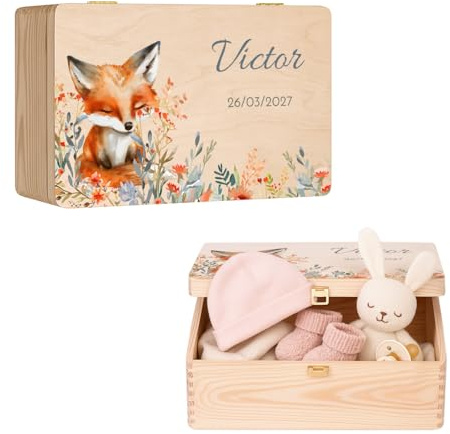 Maverton Erinnerungsbox Baby mit Namen, Aufbewahrungsbox mit Deckel | Personalisierte Geschenke Baby, Geschenk für Mädchen und Jungen zur Geburt zur Taufe, aus Kiefernholz
