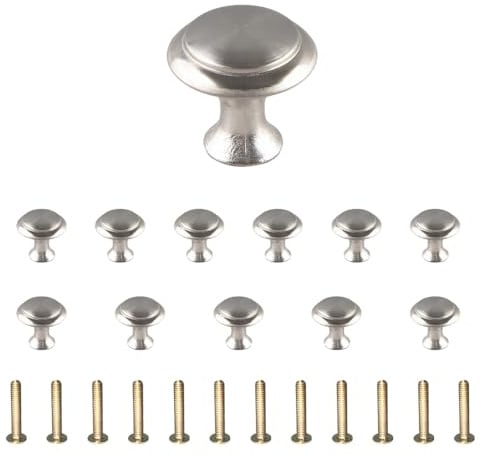 ZSUIQIN 12 Pcs Drawer Knobs, 27 x 21 mm, for Kitchen & Bathroom | Stainless Steel, Durable, Waterproof and Rust-Resistant, Round Design, Suitable for Kitchen Units and Wardrobes (Silver)