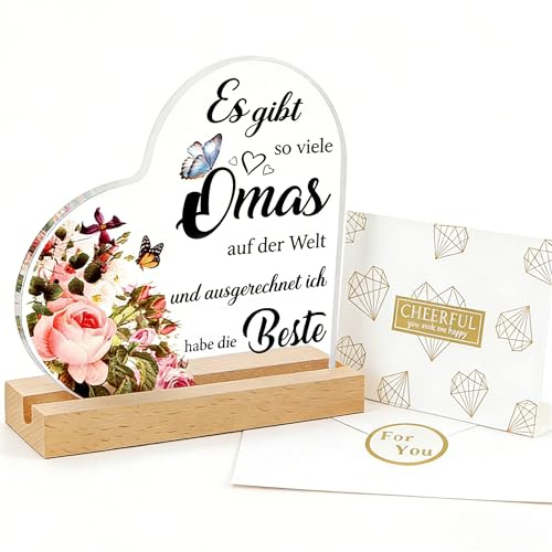 GUJOXILA Beste Oma Geschenke Geburtstagsgeschenk Beste Oma Geschenk von Enkelin Enkelkinder Geburtstag Herzförmiges Acryl Heimat Dekoration Muttertagsgeschenk für Oma