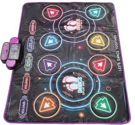 RiToEasysports Kids Dance Matte, Interactive Double Player Dance Matte, LED-beleuchtetes Rhythmus-Tracking-System, Faltbare und Waschbare Oberflächendesign, 41 X 31-Zoll-Pad, 5 Sc