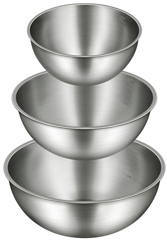 Gronivex Stainless Steel Mixing Bowls Set of 3 (1.5, 2.2, 3.4 Qt) - Food Grade 304, Nesting Design, Dishwasher Safe for Baking, Salad Prep & Cooking
