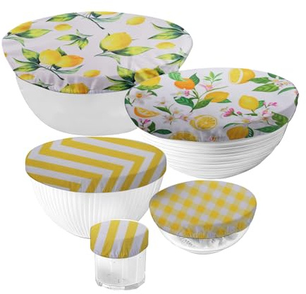 Raheem 5Pcs Reusable Food & Bowl Covers for Bread Proofing | Fly Covers for Food Lemon Print for Fruits Vegetables and Meat Preservation