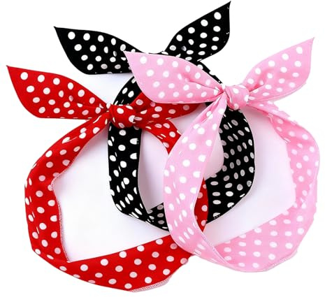 3 Pcs Polka Dot Headbands, Red, White and Pink Wire Headband for Girls and Women, Vintage Retro Bandana for Christmas Hair Accessories, Christmas Cute Twist Bow Wire Headbands
