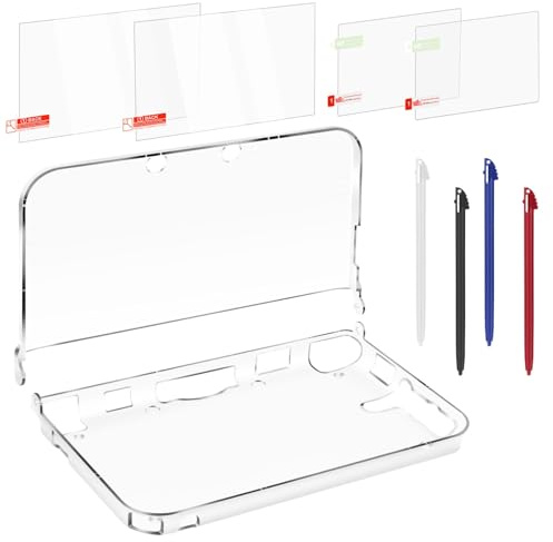 inRobert 3 in 1 Kit Accessori per Nintendo 3DS LL/XL, con Custodia Rigida Trasparente, Protezioni per lo Schermo (Vetro Temperato e PET) e Penne Stilo Compatibili con la Console 3DS XL/LL