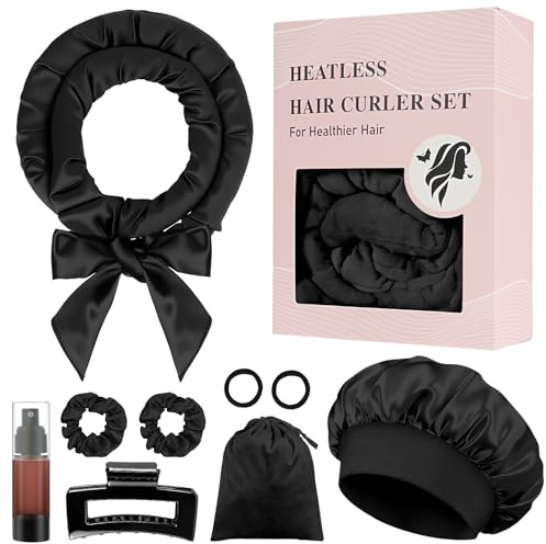 AOOWU Lockenwickler Über Nacht, 9 Stück Samt Heatless Overnight Curls mit Schlafmütze Locken Band Zum Schlafen, Band Locken ohne Hitze, 70 Haarwickler DIY für Langes Mittleres Haar, Schwarz