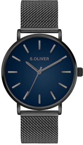 s.Oliver Herrenuhr - 40 mm - analoge Armbanduhr mit Quarzwerk - Mesh- und Lederband - flaches Gehäuse - 3 Zeiger - hoher 3 ATM wasserdicht - Kratzfest
