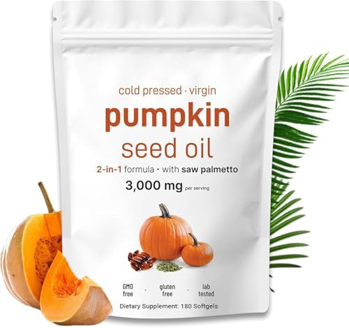 Pumpkin Seed Oil Capsules, 180 Softgels Cold Pressed Pumpkins Seed Oil for Hair Growth - Essential Fatty Acids & Zinc,Non-GMO