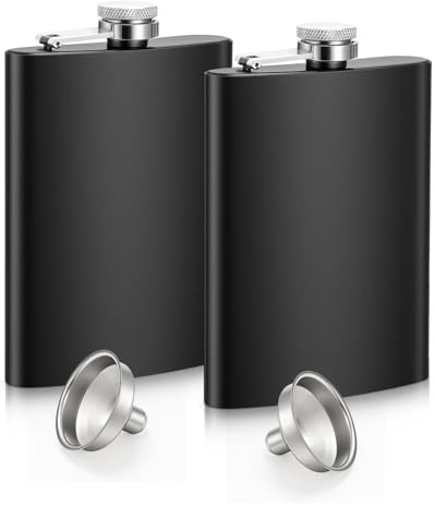 Yikki 2 Pack Hip Flask, 8 Oz Flask Alcohol with Funnel (Matte Black) | Portable Pocket Leak Proof Hip Flasks for Men and Women